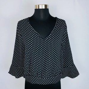 Honey Peace Bell Sleeve Tie Back Polka Dot Top M